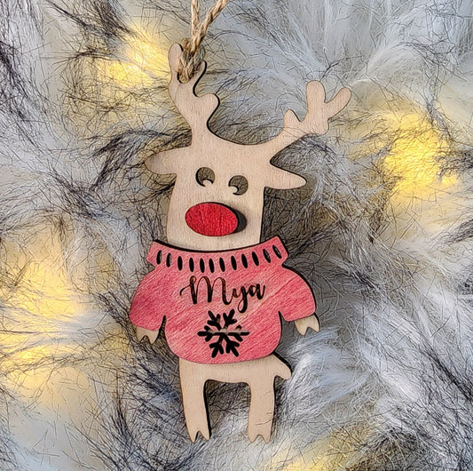 Reindeer in Sweater Christmas Ornament