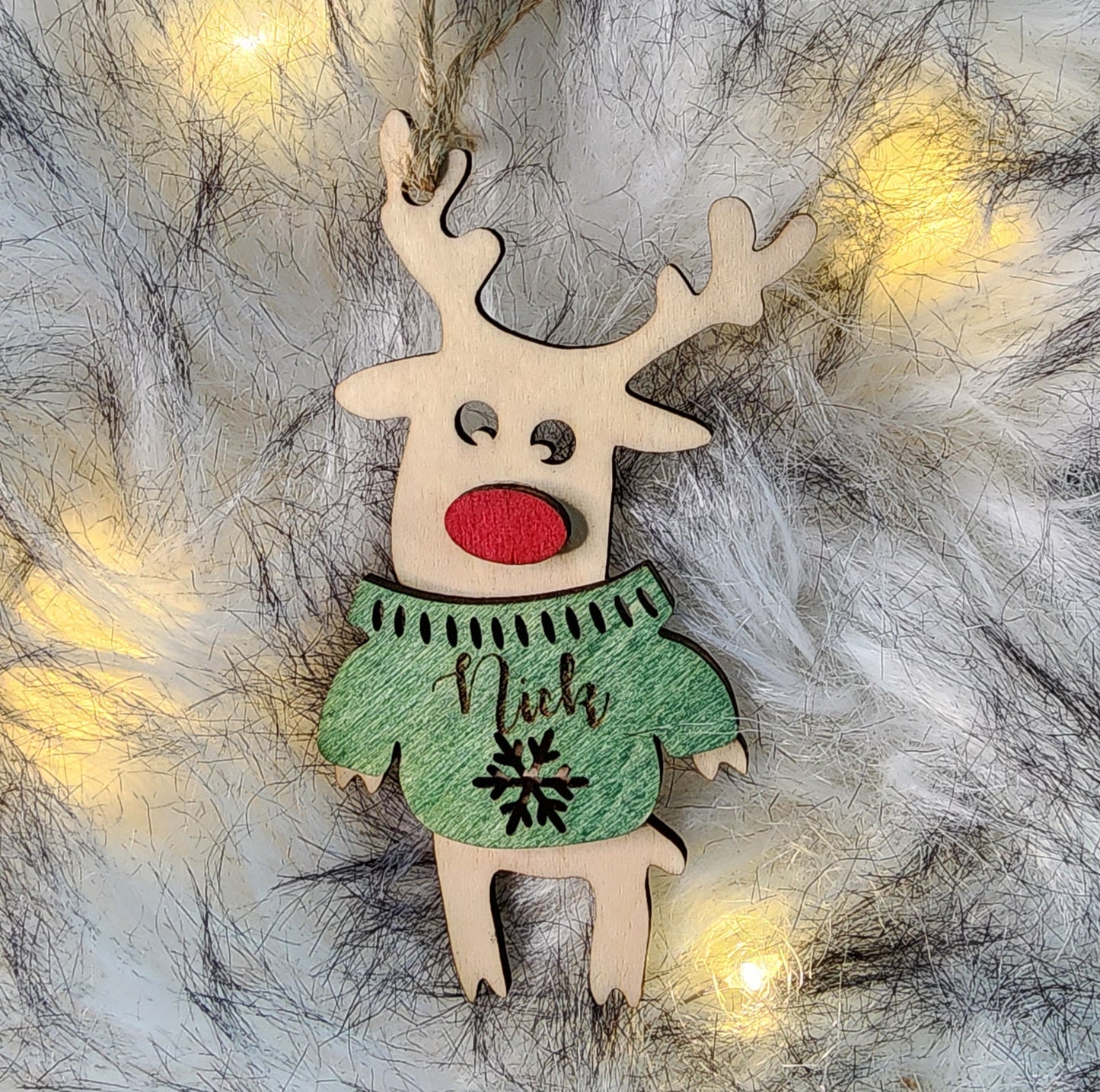 Reindeer in Sweater Christmas Ornament