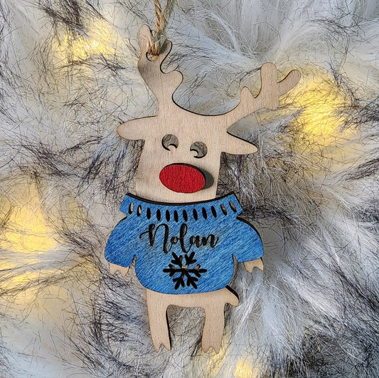 Reindeer in Sweater Christmas Ornament